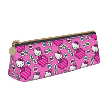 Trousse à crayons triangulaire en cuir Hello Kitty, grande capacité, fermeture éclair, multifonctionnelle, en cuir.