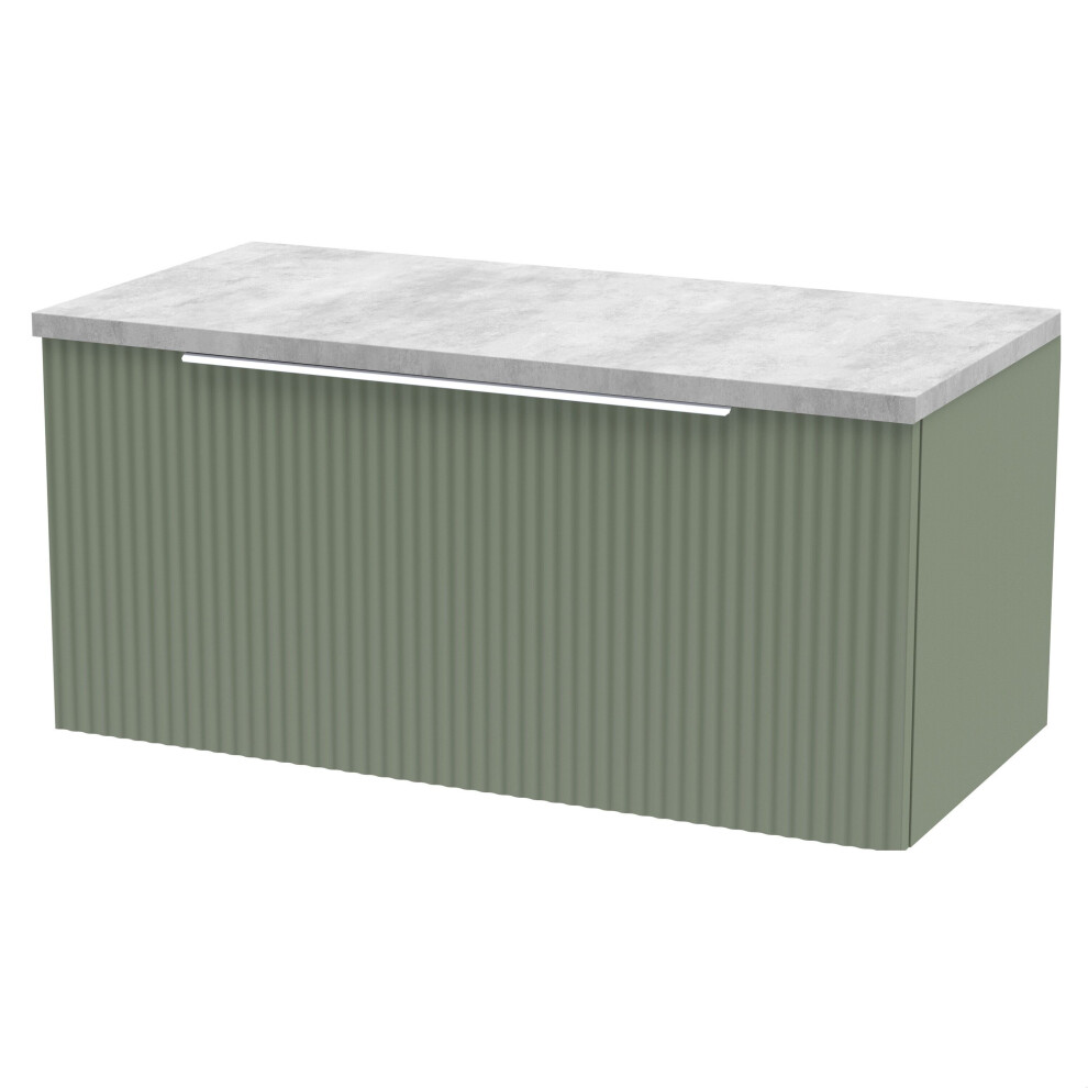 Photos - Washbasin cabinet Tixall Fluted 1 Drawer Wall Hung Vanity Unit with Laminate Worktop, Satin Green, 800mm Green BFFF896LBG