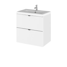 Alrewas Contemporary 2 Drawer Wall Hung Vanity Unit with Basin, Gloss White, 500mm