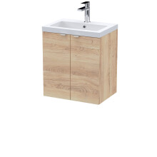 Alrewas Contemporary 2 Door Wall Hung Vanity Unit with Basin, Bleached Oak, 500mm