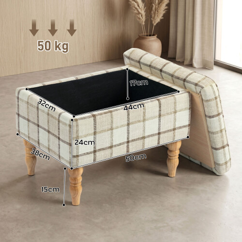 Homcom HOMCOM Linen Fabric Upholstered Footstool with Removable Top, Brown 1