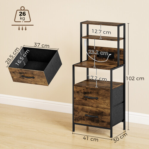 Homcom HOMCOM Bedside Table with Charging Station & LED Light Strips, Rustic Brown 2