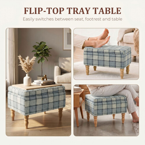 Homcom HOMCOM Linen Fabric Upholstered Footstool with Removable Top, Grey 2