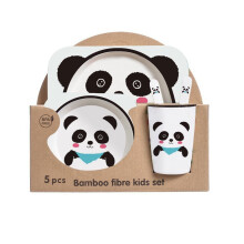 Set di 5 pezzi di stoviglie per bambini in bambù - Piatti per bambini - Senza BPA - Set di piatti, ciotole, tazze, cucchiai e forchette, stoviglie