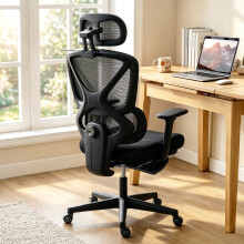HOMCOM Executive Mesh Desk Chair with Footrest and 3D Armrests, Black