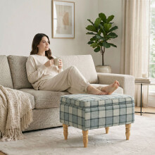 HOMCOM Linen Fabric Upholstered Footstool with Removable Top, Grey