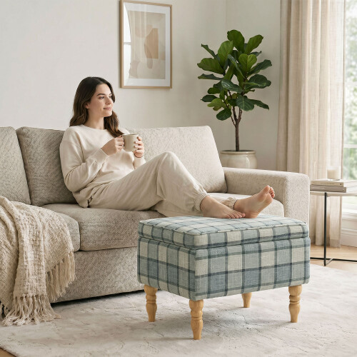 Homcom HOMCOM Linen Fabric Upholstered Footstool with Removable Top, Grey