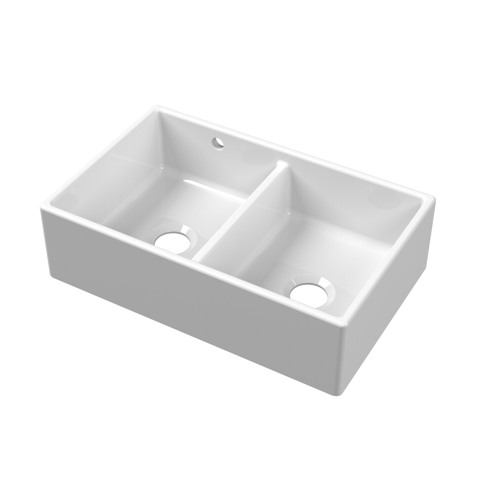Balterley 795Mm - Fireclay Kitchen Double Bowl Butler Sink - Stepped Weir, Overflow
