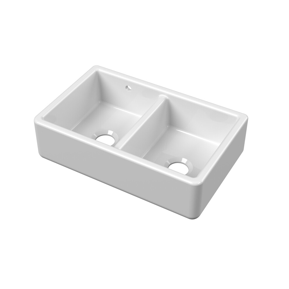 Balterley Fireclay Traditional Double Bowl Butler Kitchen Sink With Stepped Weir And Overflow - 795Mm
