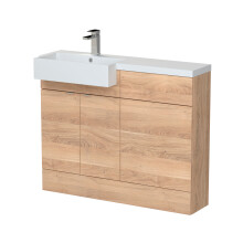 Alrewas Contemporary 2 Door Left-Hand Floor Standing Combination Unit with Basin, Bleached Oak, 1100mm