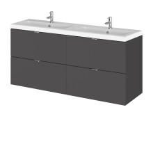 Alrewas Contemporary 4 Drawer Wall Hung Vanity Unit with Basin, Gloss Grey, 1200mm