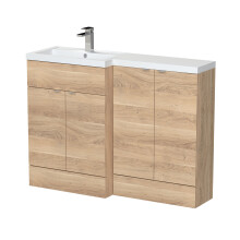Alrewas Contemporary 2 Door Left-Hand Floor Standing Combination Unit with Basin, Bleached Oak, 1200mm