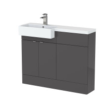 Alrewas Contemporary 2 Door Left-Hand Floor Standing Combination Unit with Basin, Gloss Grey, 1100mm