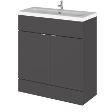 Alrewas Contemporary 2 Door Floor Standing Vanity Unit with Basin, Gloss Grey, 800mm