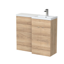 Alrewas Contemporary 2 Door Right-Hand Floor Standing Combination Unit with Basin, Bleached Oak, 1000mm