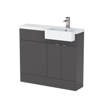 Alrewas Contemporary 2 Door Right-Hand Floor Standing Combination Unit with Basin, Gloss Grey, 1000mm