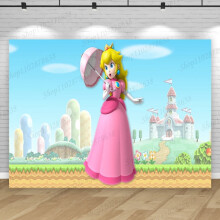 Prinsesse Peach-festbakgrunn, rosa Super Mario-tema, barn og jente, bursdagsbakgrunn, babyshower, fotostudio, bannerrekvisitter