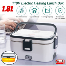 Beiou 60W Elektrische Lunchbox, 1,8-Liter-Edelstahlbehälter, 0,45-Liter-Fach, 12V/24V/110V/220V Tragbarer Speisenwärmer für Auto/LKW/Zuhause