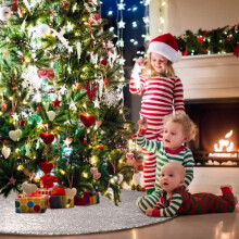 Juletræsskørt, 24 tommer pailletter og glimmer med dobbelt lag, sølvfarvede runde juletræsskørter med sekvens til julefestdekoration