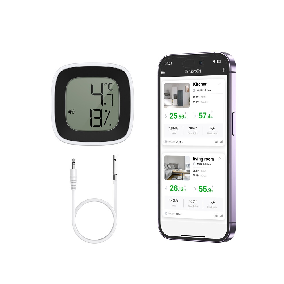 Stoyotu Bluetooth Freezer Thermometer With Probe Smart Digital Hygrometer Indoor Temperature Sensor For Refrigerator Aquarium Home