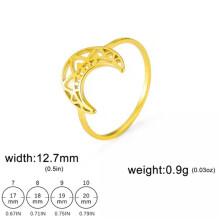 Bague RSAMD Croissant de Lune et Lotus en Acier Inoxydable pour Femme - Bijou Cadeau - 8 - Lune et Lotus Or