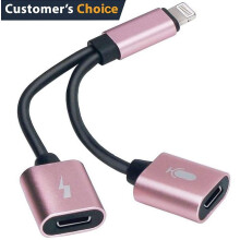 Simyoung 2-i-1 hovedtelefonadapter med dobbelt belysning og opladning, kompatibel med Phone7/8/X/XS/XR/XS MAX, iOS11-12 - Rosaguld
