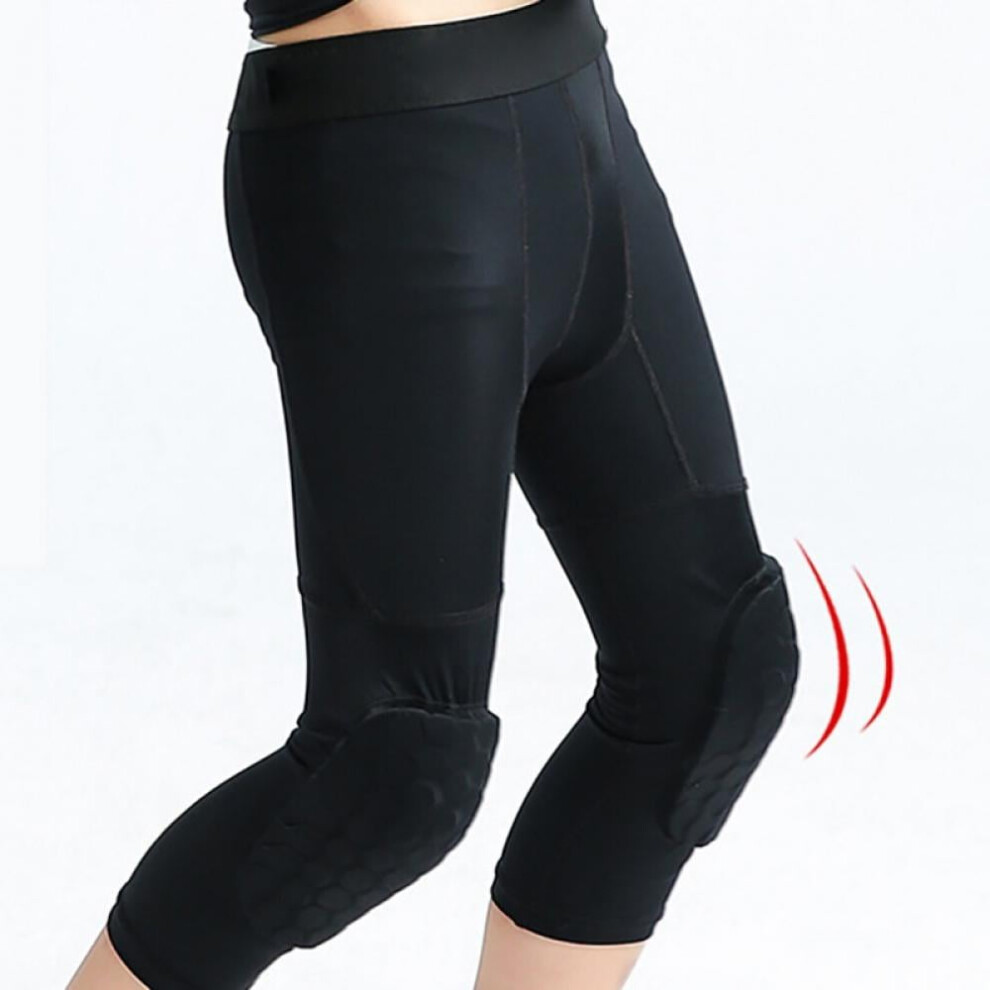 Boys Basketball Compression Pants With Knee Pads 3/4 Length 9023022174420