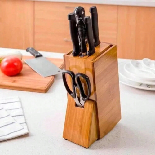 Bloco de facas multifuncional de bambu, suporte vertical para facas de cozinha, natural. 1