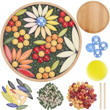 Flower Mosaic Bamboo Coasters Kit with Glass Tiles 6.1 inch