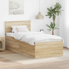 vidaXL Bed Frame with Headboard Sonoma Oak 75 x 190 cm Engineered Wood