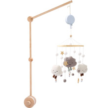Soporte de madera de 68,5 cm (27") para móvil de cuna con caja de música de cuerda, colgador antideslizante y seguro para cuna y cama, compatible
