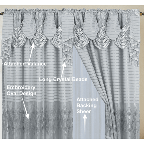 Chloe silver grey embroidered semi-sheer curtains with 1