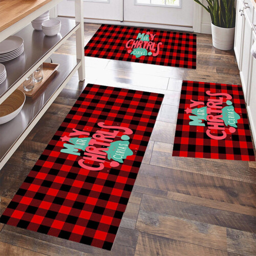 Christmas kitchen rug set non-slip washable 2 pcs 1