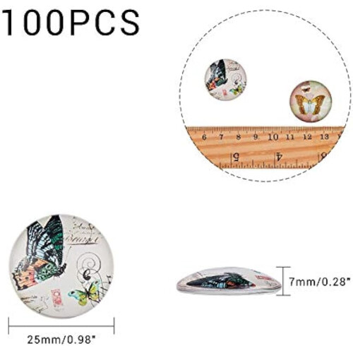 Glass Cabochons Butterfly Print 25mm Flatback 100 pcs 2
