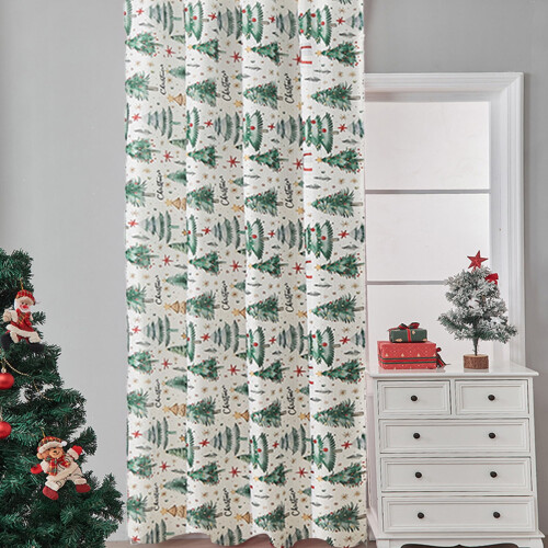 Christmas Tree Snowflake Blackout Curtains Grommet Top Red 1