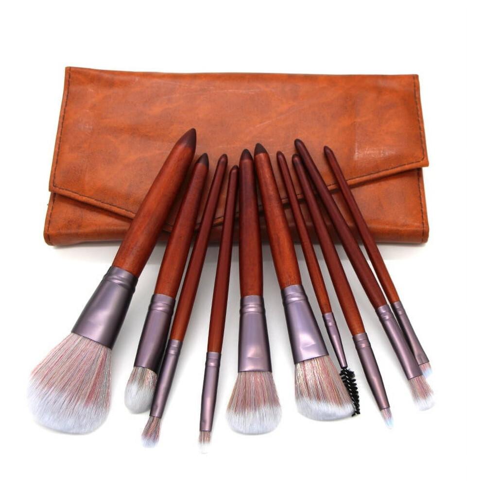 Coffee Makeup Brushes Set Wooden Handle 11pcs