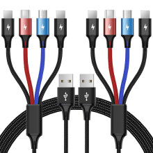 2er-Pack Multi-Ladekabel, 1,2 m, 4-in-1 Nylon-Geflecht, Mehrfach-USB-Schnellladekabel, Adapter, Typ-C-Micro-USB-Anschluss