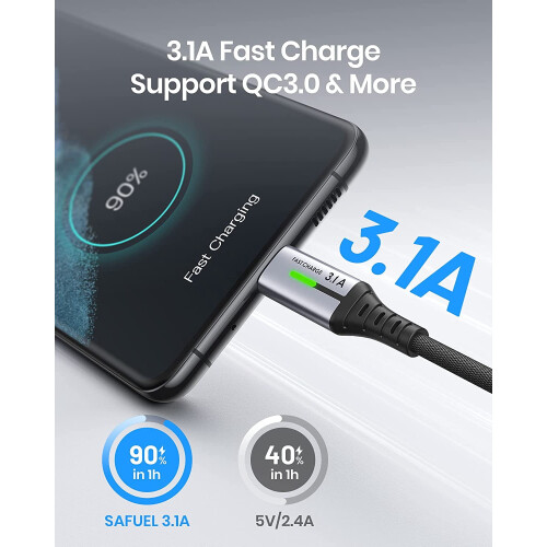 USB C Cable, [2Pack6.6ft] 3.1A QC3.0Fast Charging USB Type C Cable, Nylon Braided USB-C Data Cord Phone 1