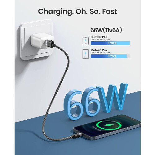 Καλώδιο USB A σε C 66W, 6A μέγιστος υπερταχύς φορτιστής tablet, καλώδιο φόρτισης τύπου C, 1