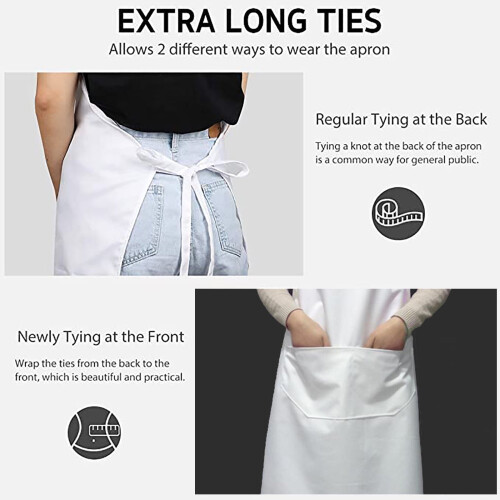 White Lightweight Bib Apron Waterproof 2 Pockets Unisex 1