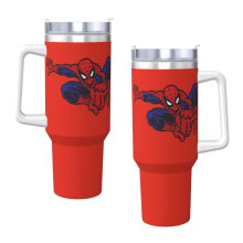 Spider-Man drinkbeker van 1,2 liter met handvat en rietje, geïsoleerde roestvrijstalen waterfles, reisbeker, bekerhouder, ideaal als cadeau.