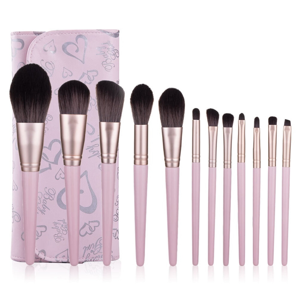 Makeup Brushes Set Pink Fiber Bristles 12pcs