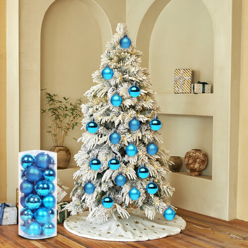 Sky Blue Mini Christmas Ball Ornaments Plastic 24pcs