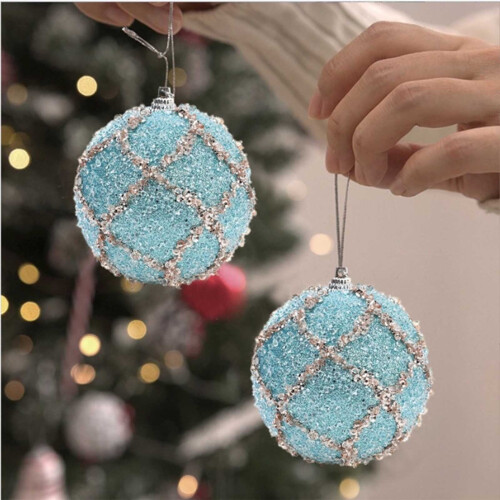 Christmas Ball Ornaments Blue Shatterproof Plastic 3.14