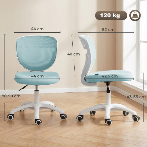 Homcom HOMCOM Armless Office Chair with Mesh Back, Light Blue 2
