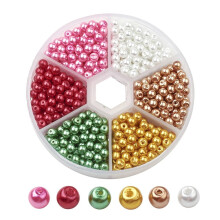 1 caja de juegos de cuentas de perlas de vidrio perladas redondas de colores surtidos, 4 mm de diámetro, orificio de 1 mm, aproximadamente 650