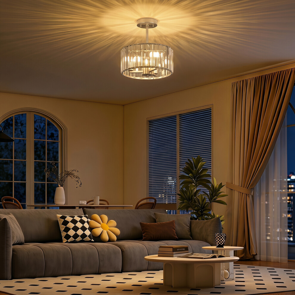 Homcom (Silver) Semi Flush Mount Modern Crystal Chandelier Ceiling Light
