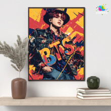 Affiche murale BTS, style pop art coloré, illustration d'idoles K-Pop, décoration vibrante pour les fans de musique, art moderne du groupe coréen