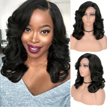 Perruque synthétique ondulée avec raie sur le côté et lace front pour femme, coupe courte au carré (4 pièces). Idéale pour le cosplay, les