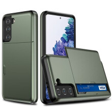 Ag luí le Samsung Galaxy S21Plus - Cás le Sliotán Cárta - Glas Míleata
